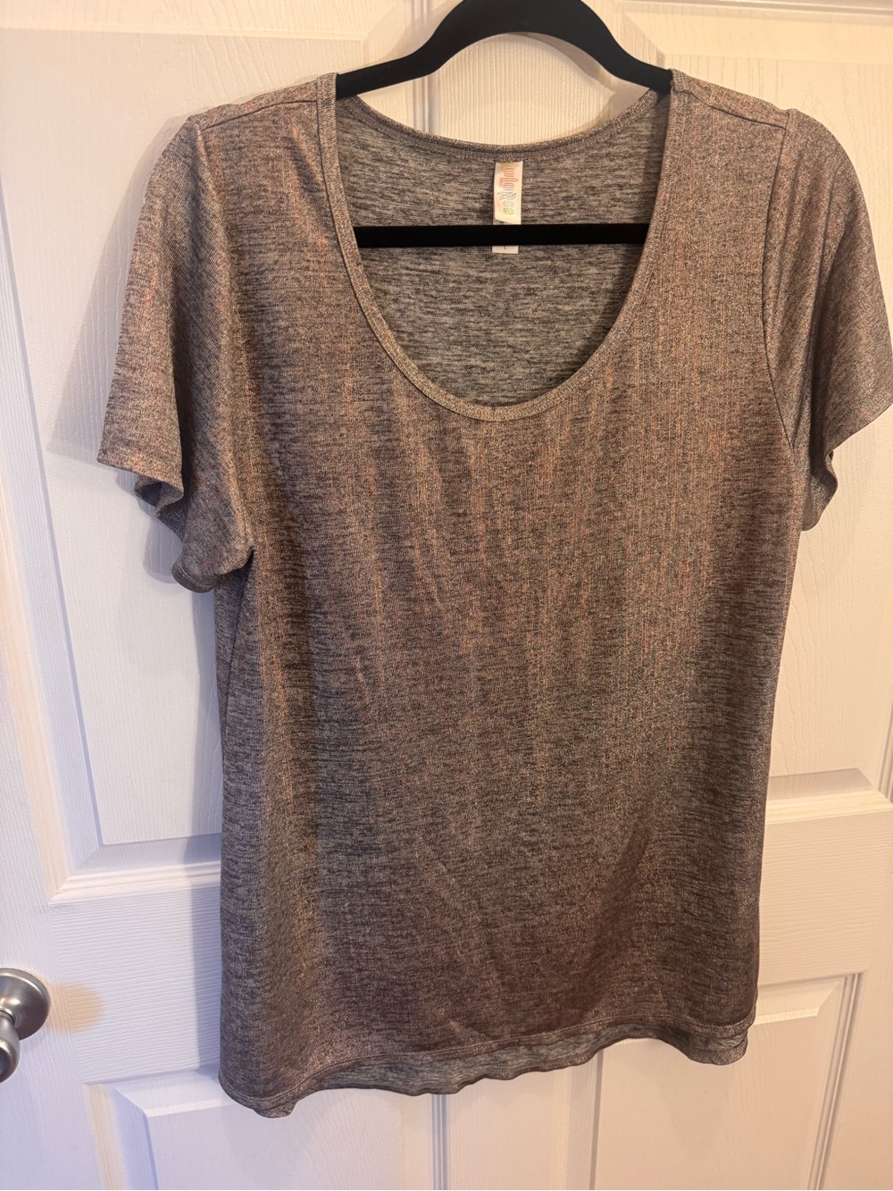 LuLaRoe Heathered Gray Scoop Neck Short Sleeve Top Sparkle Festive Concert